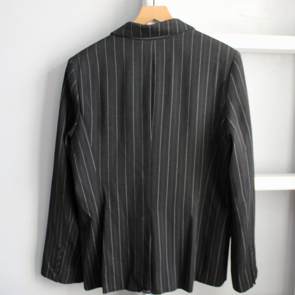 Norma Kamali Black White Pinstripe One Button Tailored Blazer Jacket Size 18 - Picture 2 of 6